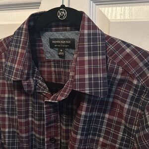 Banana Republic men’s long sleeve button down blue burgundy gray plaid shirt MED